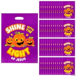 12 1/2" x 17" Bulk Christian Pumpkin Trick-Or-Treat Plastic Goody Bags - 50 Pc.