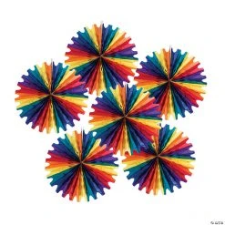 16" Rainbow Hanging Paper Fans - 6 Pc.