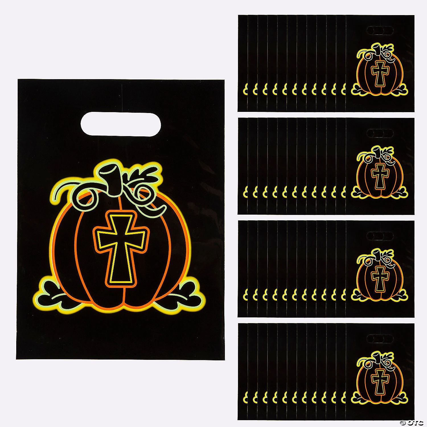 7" x 9 1/2" Bulk Neon Christian Pumpkin Goody Bags - 50 Pc. 1 7" x 9 1/2" Bulk Neon Christian Pumpkin Goody Bags - 50 Pc.