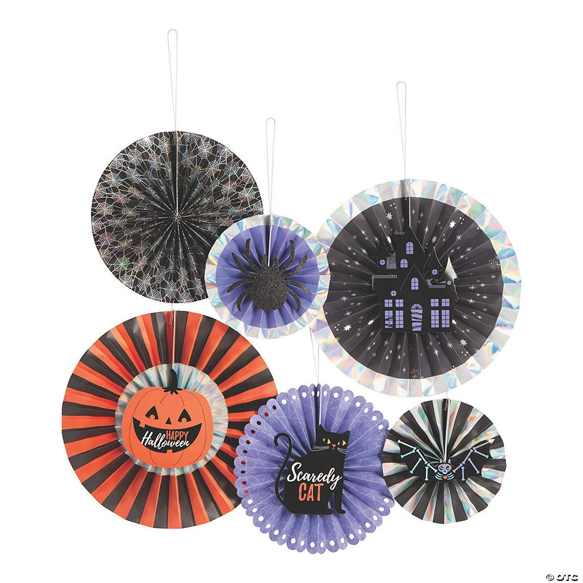 Basic Boo Hanging Fans Halloween Decorations - 6 Pc. 1 Basic Boo Hanging Fans Halloween Decorations - 6 Pc.